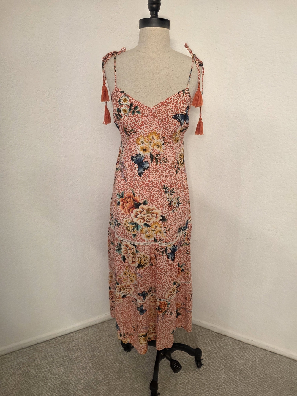 FARM Rio for Anthropologie Butterfly Floral Leopard Maxi Dress XS